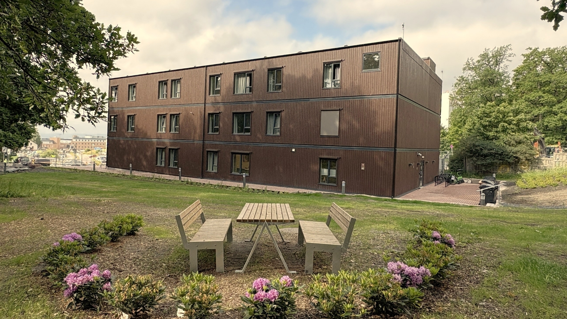 Fasade på modulbygg, foreldrehoteløl Rikshopitalet i Oslo